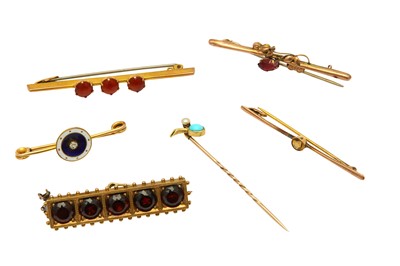 Lot 575 - A collection of bar brooches Including one set...