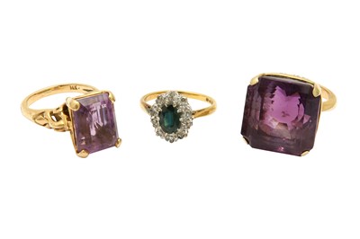 Lot 576 - Three rings Including an oval-cut bluish green...