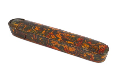 Lot 247 - A QAJAR LACQUERED PAPIER-MÂCHÉ PEN CASE...