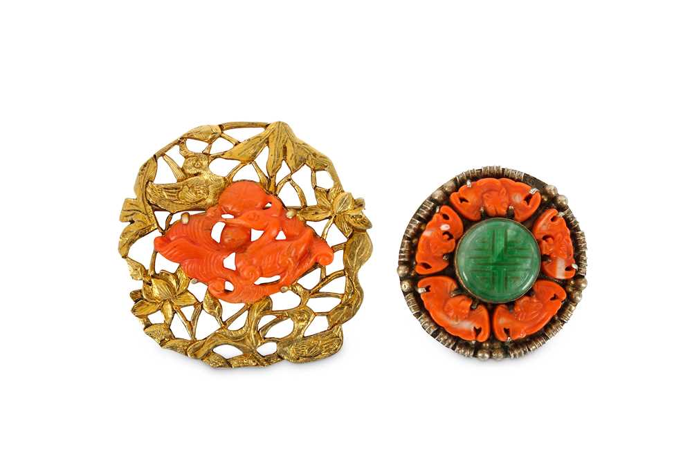 Lot 418 TWO CHINESE CORAL BROACHES. The first a