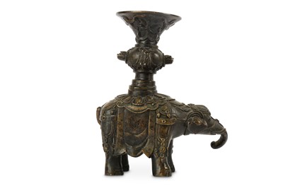 Lot 105 - A CHINESE BRONZE MODEL OF AN ELEPHANT WITH A...