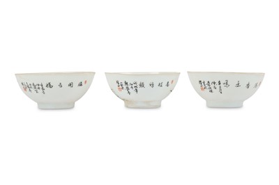 Lot 57 - THREE CHINESE FAMILLE ROSE EGGSHELL 'BIRDS'...