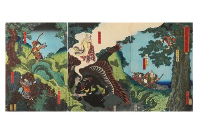 Lot 1110 - UTAGAWA KUNIFUKU (FL. 1860s) Oban triptych,...