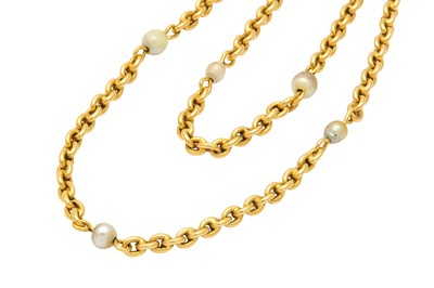 Lot 505 - A pearl chain  The cable-link chain accented...