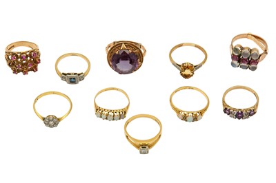 Lot 578 - A group of ten gem-set rings  Including two...