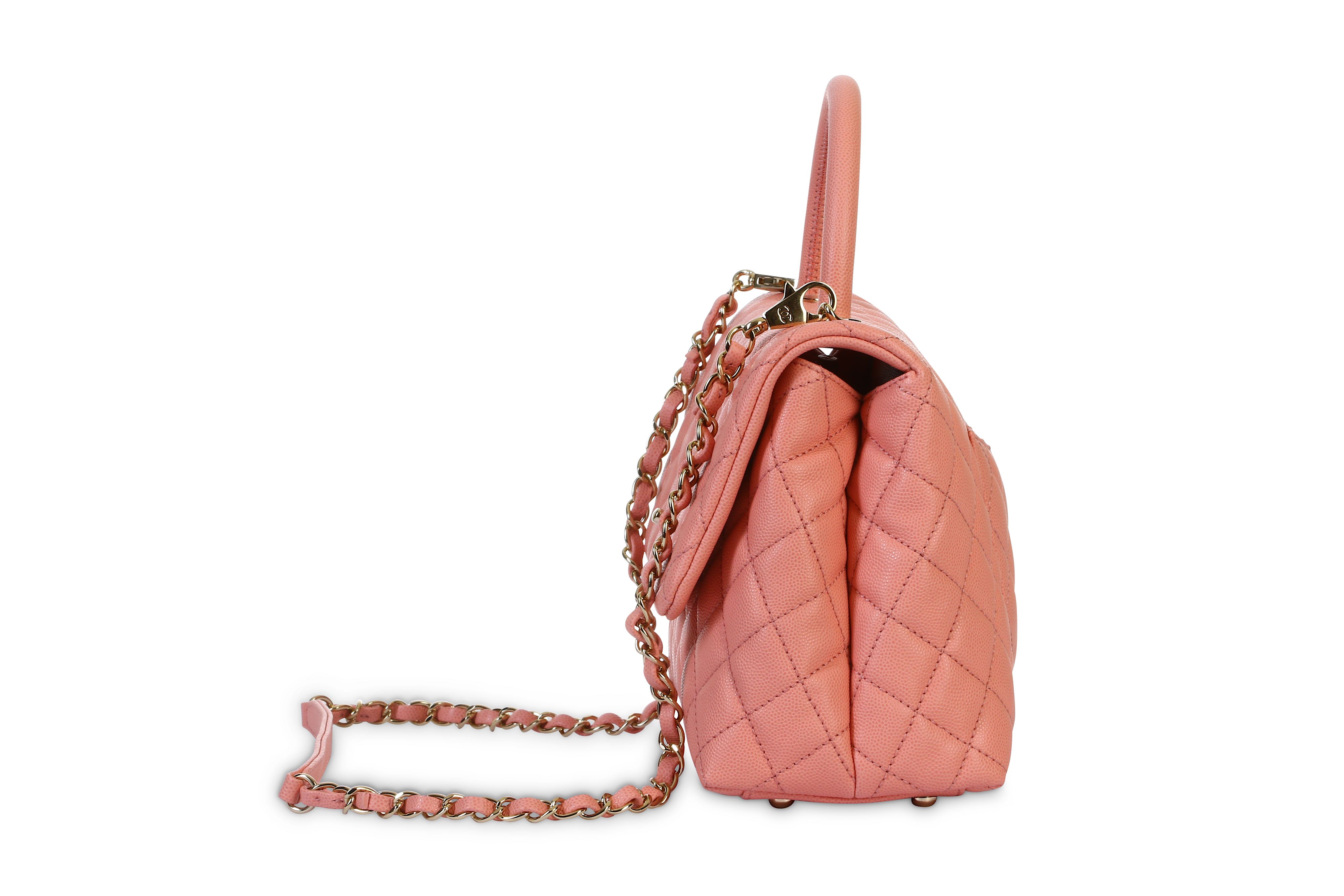 Lot 10 Chanel Coral Pink Coco Handle Bag C 19