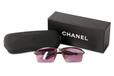 Lot 384 - Chanel Rose Tinted Sunglasses, silver tone...