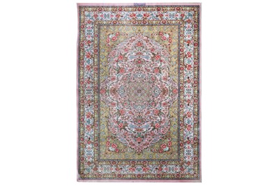 Lot 50 - AN EXTREMELY FINE SIGNED SILK QUM RUG, CENTRAL...