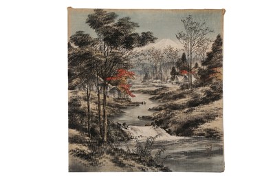 Lot 17 - TWO JAPANESE VELVET PAINTINGS AND AN...