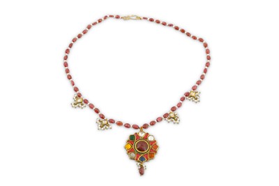 Lot 327 - A SPINEL AND NAVRATNA GEM-SET NECKLACE  North...