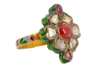 Lot 331 - A SPINEL AND POLKI DIAMOND RING North India,...