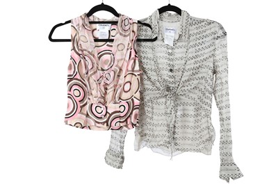 Lot 391 - Two Chanel Silk tops, the first pink and brown...