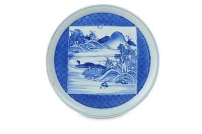 Lot 44 - A CHINESE BLUE AND WHITE 'LANDSCAPE' DISH....