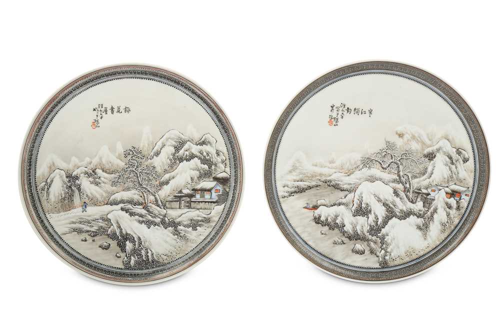 Lot 500 - A NEAR PAIR OF CHINESE 'WINTER LANDSCAPE'...