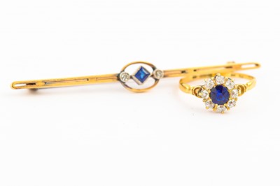 Lot 500 - A sapphire and diamond cluster ring and a...