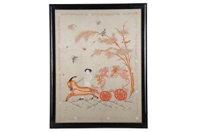 Lot 360 - A CHINESE EMBROIDERED SILK PANEL.  Qing...