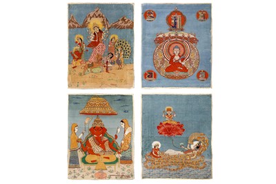 Lot 35 - AN UNUSUAL FOUR INDIAN PICTORIAL MATS each,...