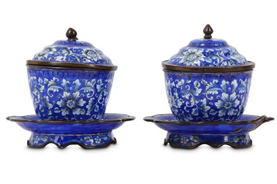 Lot 799 - A PAIR OF CHINESE CANTON ENAMEL BLUE CUPS,...