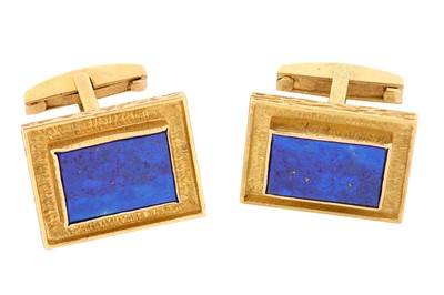 Lot 144 - A pair of lapis lazuli cufflinks Each...