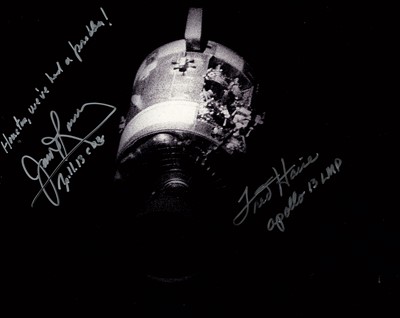 Lot 383 - Apollo 13.- Fred Haise & Jim Lovell Black and...