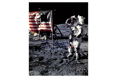 Lot 395 - Apollo 17.- Eugene Cernan  Colour photograph...