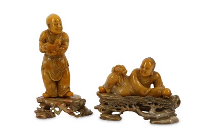 Lot 783 - Two Chinese soapstone figures with stands. 7cm...