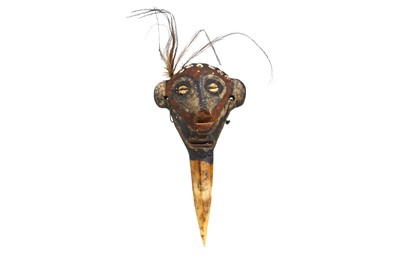 Lot 850 - A BONE AND PAINTED EARTHENWARE DAGGER, PAPUA...