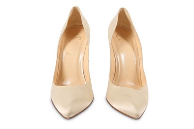 Lot 409 - Christian Louboutin Champagne Silk Pumps 120,...