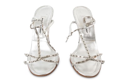 Lot 410 - Manolo Blahnik Silver Sandals, silver leather...