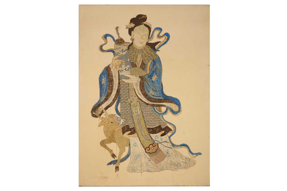 Lot 298 - A LARGE CHINESE EMBROIDERY OF MAGU WITH A DEER....