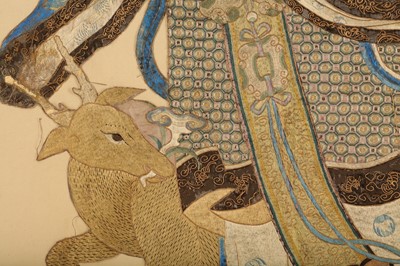 Lot 298 - A LARGE CHINESE EMBROIDERY OF MAGU WITH A DEER....