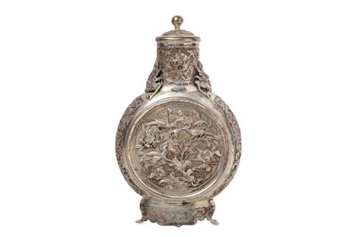 Lot 103 - A CHINESE CANTON SILVER MOON FLASK AND COVER....