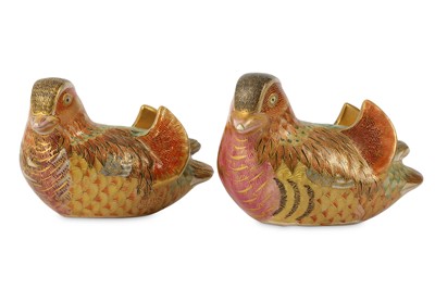 Lot 1050 - A PAIR OF SATSUMA MANDARIN DUCKS. Meiji Period....