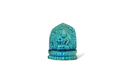 Lot 323 - A CHINESE TURQUOISE-GLAZED PORTABLE BUDDHIST...