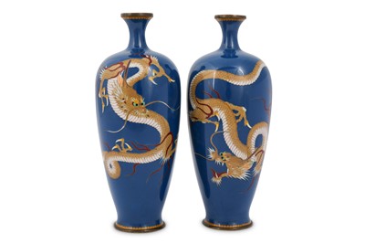 Lot 1065 - A PAIR OF CLOISONNE VASES. Meiji period....