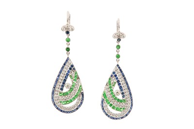 Lot 219 - A pair of green garnet, sapphire and diamond...