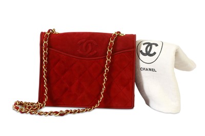 Lot 39 - Chanel Crimson Suede Shoulder Bag, c. 1989-91,...