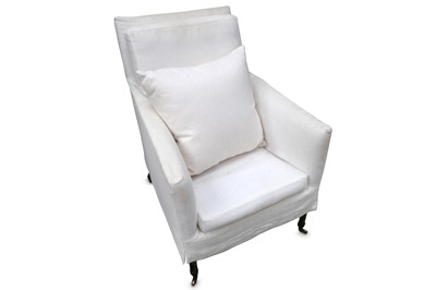 Lot 349 - A tub arm chair, white upholstered on turned...