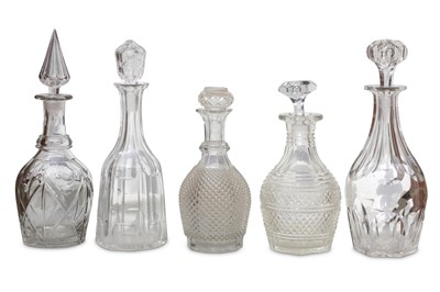 Lot 371 - Five 19th Century cut glass decanters and...