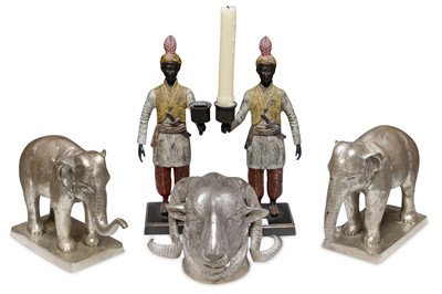 Lot 372 - A pair of blackamoor candlesticks, a pair of...