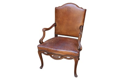 Lot 327 - A George III style mahogany open arm chair,...