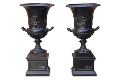 Lot 353 - A large pair of antique style resin campana...