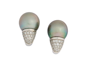 Lot 247 - A pair of cultured pearl and diamond earclips ...