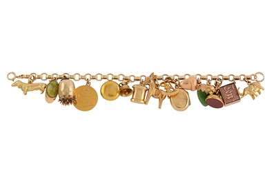 Lot 75 - A charm bracelet The 9 carat gold belcher-link...