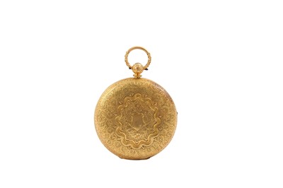 Lot 606 - POCKET WATCH. AN 18K YELLOW GOLD POCKET WATCH...