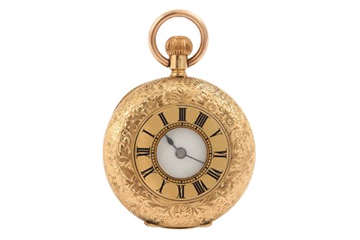 Lot 609 - POCKET WATCH. A 14K YELLOW GOLD HALF HUNTER...