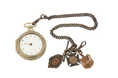 Lot 605 - A SILVER VERGE OPEN FACE POCKET WATCH....