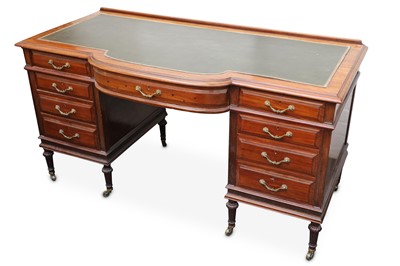 Lot 422 - An Edwardian mahogany bow fronted writing desk,...