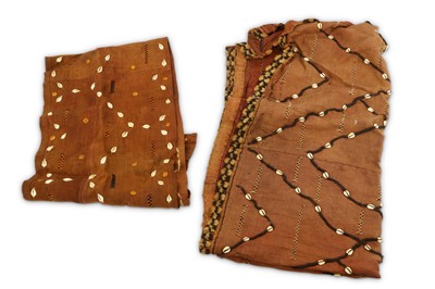 Lot 819 - TWO KUBA CLOTHS Both brown-coloured, woven...