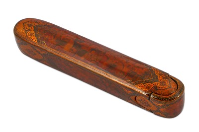 Lot 229 - A QAJAR LACQUERED PAPIER-MÂCHÉ PEN CASE...